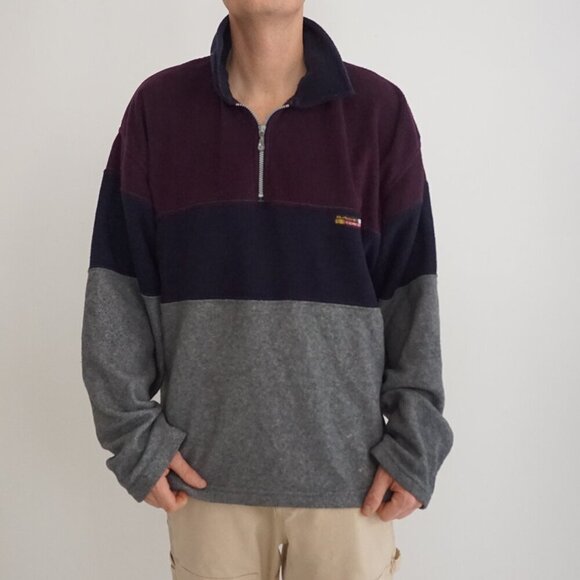 Vtg '90S Basic Concepts Purple Navy Outdoor Hiking Fleece Quarter Zip Sweater L - Picture 1 of 11